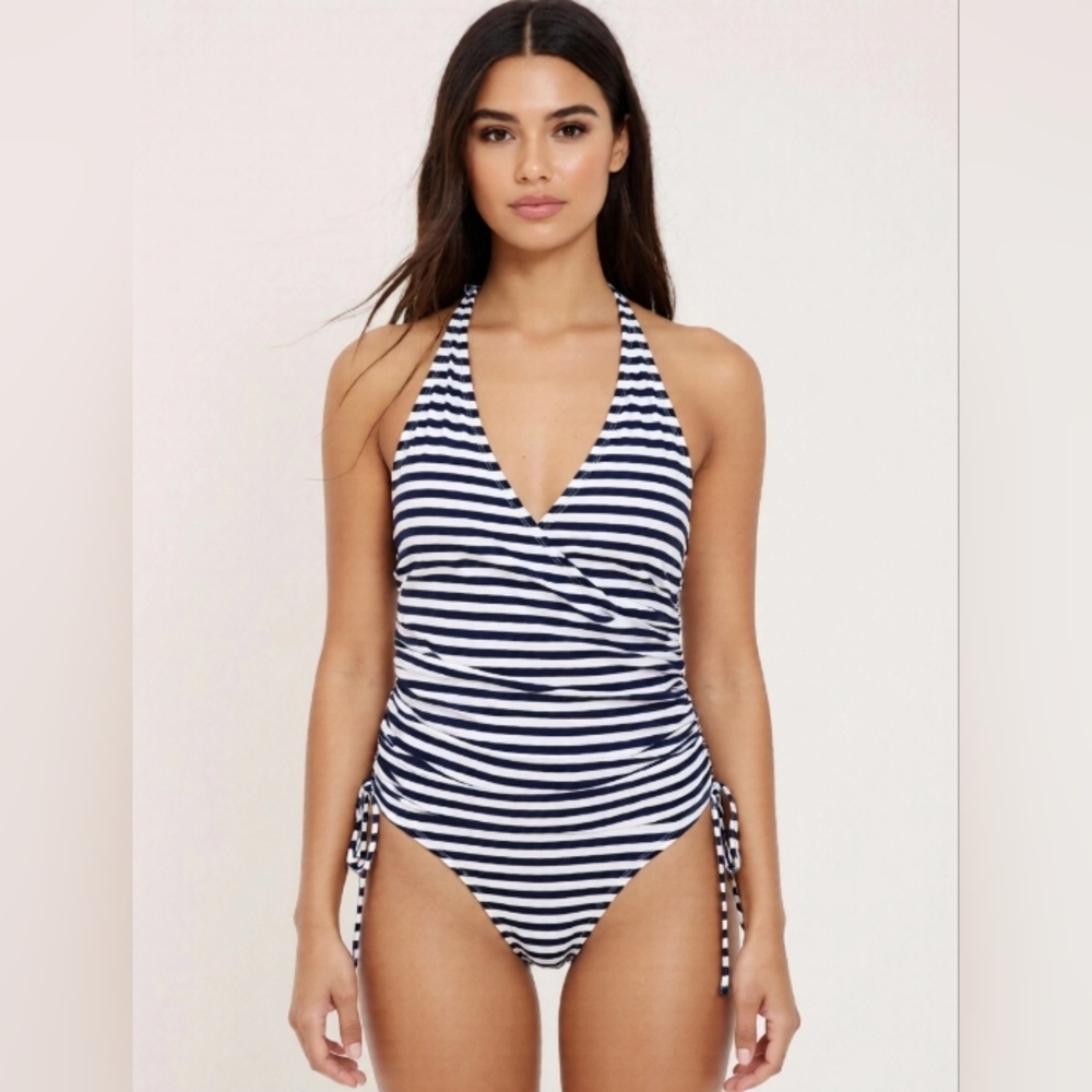 Kona Sol Striped Swimwear in Navy and White